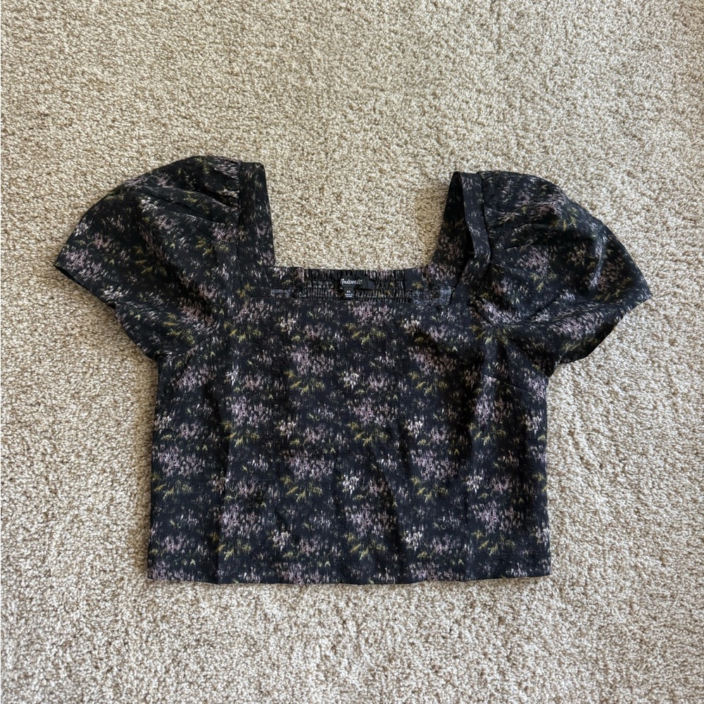 Madewell Black Puff Sleeve Crop Top
